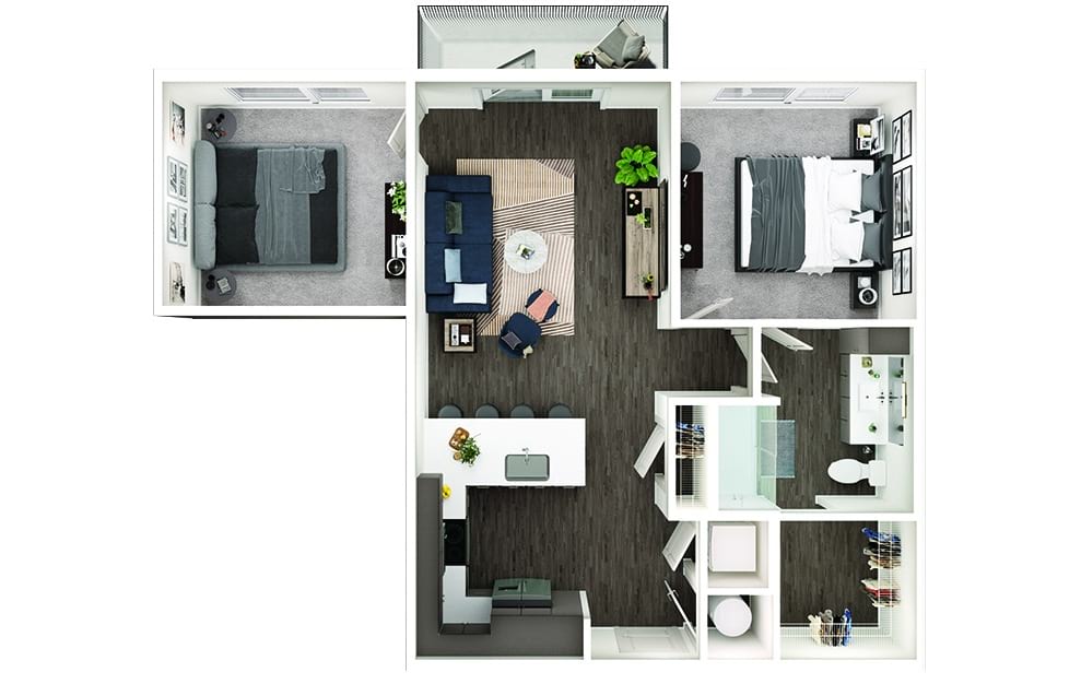 A6 - 1 bedroom floorplan layout with 1 bath and 866 square feet. (3D)