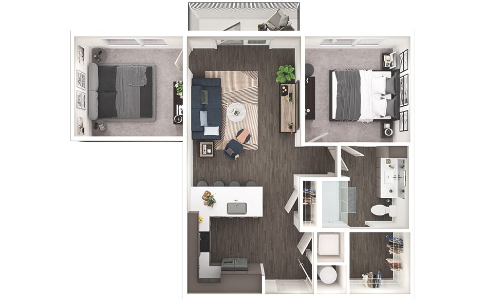 A6 - 1 bedroom floorplan layout with 1 bathroom and 866 square feet (3D)